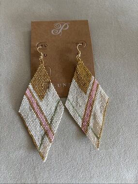 Plunder White, Gold & Pink Diamond Beaded Earrings